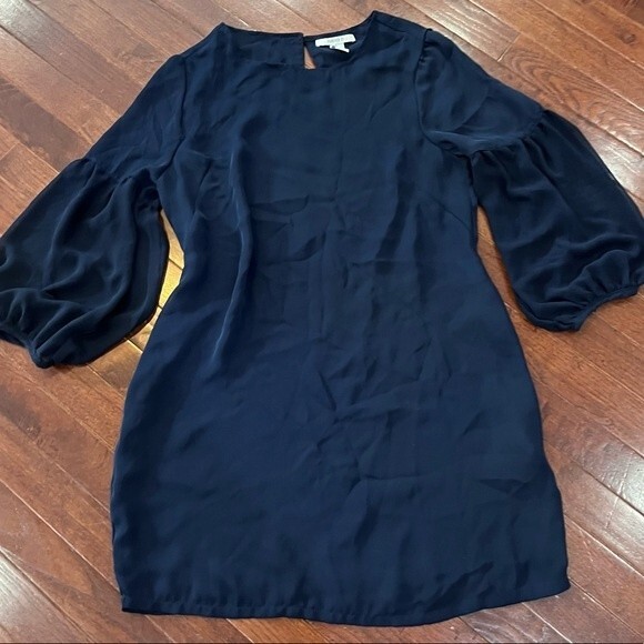 Navy shift dress with sheer peasant sleeves size medium - Picture 3 of 6